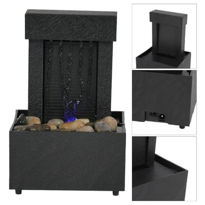 Mini Black Waterfall Fountain with LED Lights & Decorative Stones for Indoor Decor