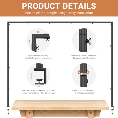 Black Over The Table Rod Stand with Clamps, Adjustable 32-102" Length & 14-56" Height