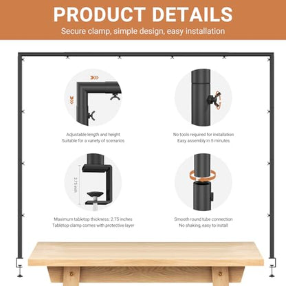 Black Over The Table Rod Stand with Clamps, Adjustable 32-102" Length & 14-56" Height