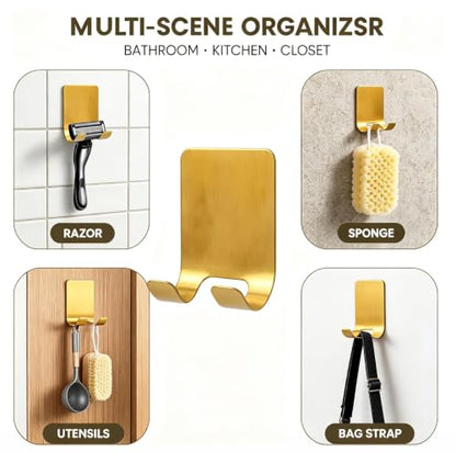 Gold Adhesive Hooks No Drill Wall Hanger for Bathroom Kitchen Shower - Variation 4