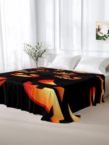 Halloween Twin Flat Sheet Spooky Jack-O-Lanterns Bedding - Black, Red, Orange, 66x96 Inches