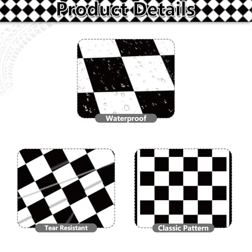 Black Checkered Table Runner 14x108 Inches for Race Car Party, Disposable Plastic