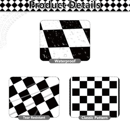 Black Checkered Table Runner 14x108 Inches for Race Car Party, Disposable Plastic