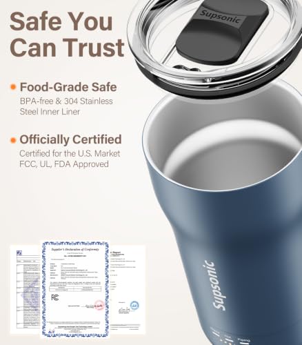 Supsonic 16oz Temperature Control Mug - Navy Rechargeable Heated Coffee Cup