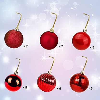 Christmas Ball Ornaments Set - Red 1.57" Pre-Strung Holiday Decorations, 34 Pack