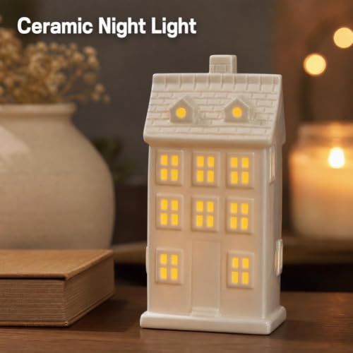 Ceramic Christmas Village Houses Set with LED Lights, Miniature Trees & Snow - G# / 1pcs