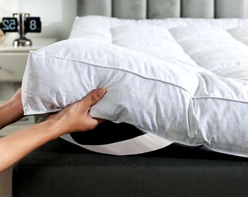 White Plaid 5in Duck Feather Mattress Topper with Cotton Cover - King