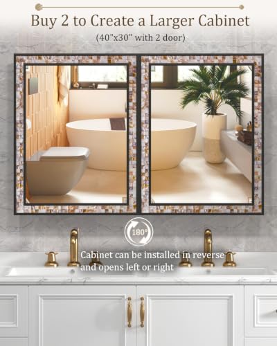 Natural Shell Inlay Bathroom Medicine Cabinet with Mirror - Reversible Wall Mount, 3 Shelves