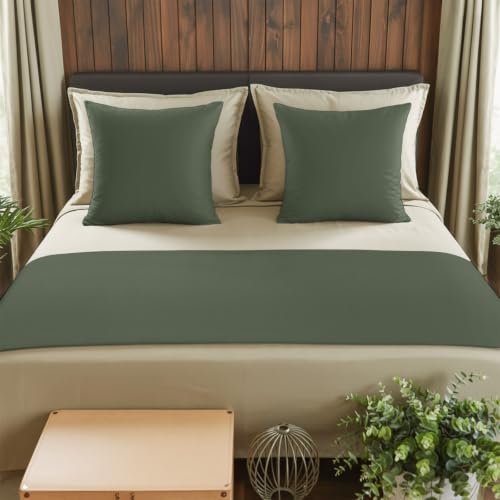 King Size Army Green Bed Runner with Matching Pillow Covers - Minimalist Decor