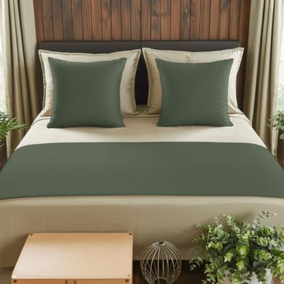 King Size Army Green Bed Runner with Matching Pillow Covers - Minimalist Decor