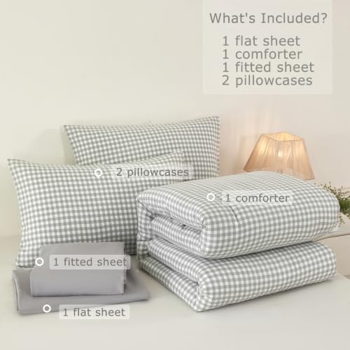 Gray Gingham Bed in a Bag King Size Comforter Set - 5 Pieces