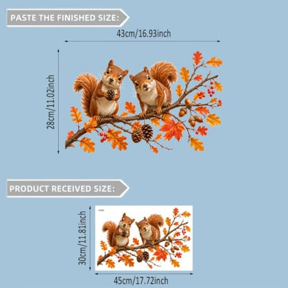 Fall Squirrel Window Clings - Color3 Autumn Maple Leaf & Pinecone Decorations