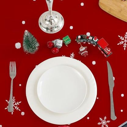 Christmas Round Tablecloth 70 Inches - Snowman Xmas Table Decor, Red Variation