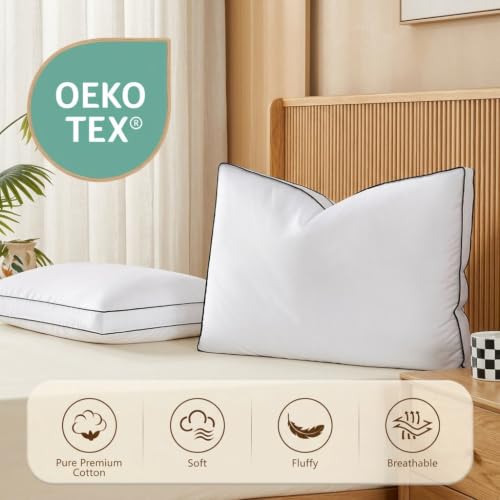 King Size Goose Feather Down Pillow Set of 2 - White, Soft & Fluffy, Hotel Collection