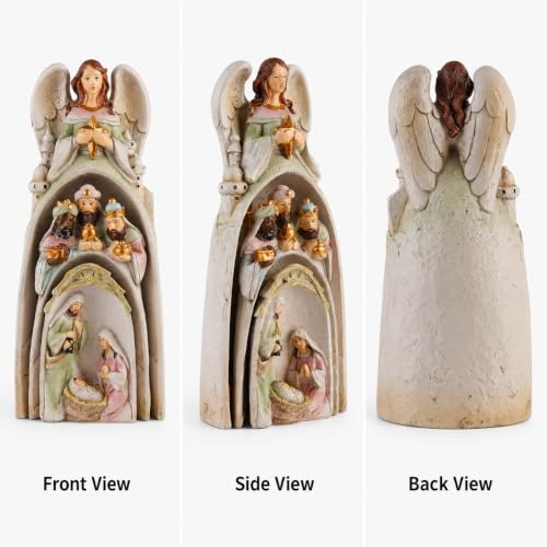 Religious Nativity Scene Statue with Angel, Wise Men & Holy Family