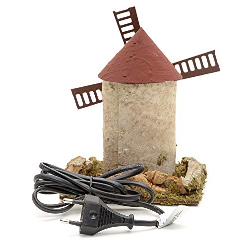 Nativity Windmill for Scenes 15x14x14cm Wooden & Brick Design Plug-In