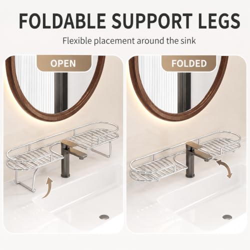 60cm Foldable Stainless Steel Sink Shelf No-Drill Over The Sink Organizer