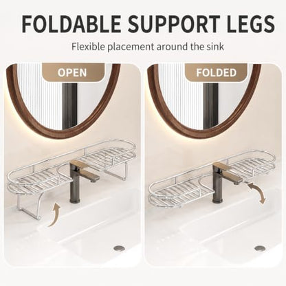 60cm Foldable Stainless Steel Sink Shelf No-Drill Over The Sink Organizer