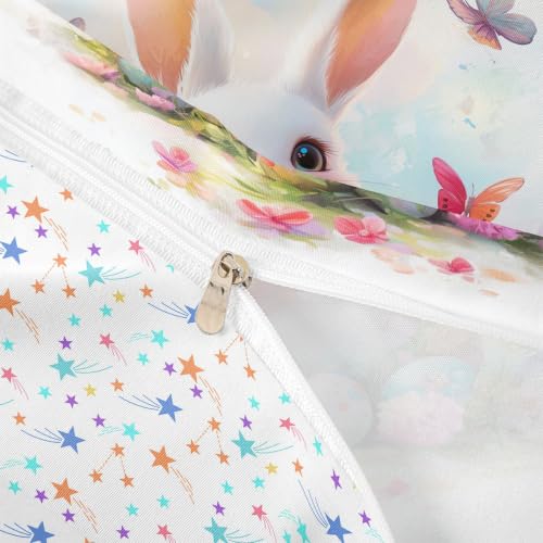 Watercolor White Bunny Duvet Cover Set Twin Size - No Comforter