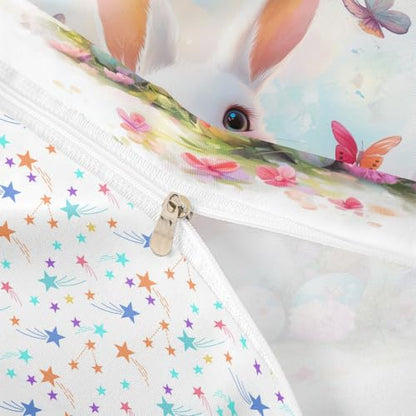 Watercolor White Bunny Duvet Cover Set Twin Size - No Comforter