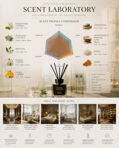 White Tea & Soft Musk Reed Diffuser for Home - Hotel-Inspired Scent with Black Fiber Reeds