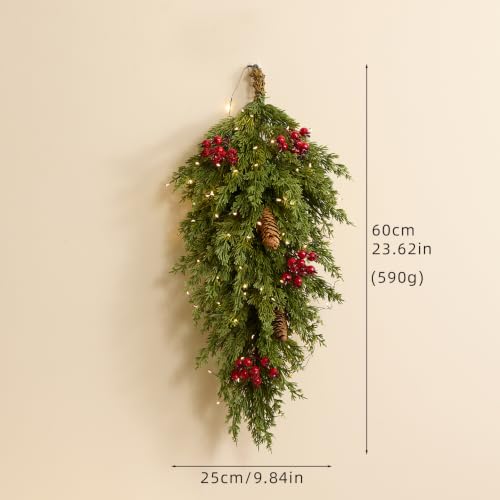 Pre-lit Cypress Teardrop Swag with Lights, Pinecones & Berries - Indoor Outdoor Christmas Decor