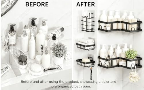 Corner Shower Caddy 5-Pack with Rustproof Stainless Steel Shelves and Hooks - No Drilling