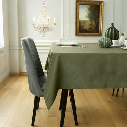 Waterproof Linen Look Rectangle Table Cloth 57x118 Inches Moss Green - Durable & Easy Care