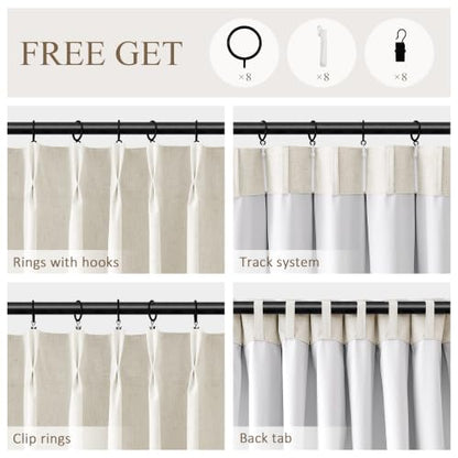 Blackout Linen Pinch Pleated Curtain 132 Inch Long - Natural Cream, 40" W x 132" L