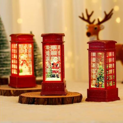 Miniature Red Phone Booth Christmas Ornament with LED Lights - Festive Holiday Decor, 5x5x12cm, Nostalgic Village Scene, Variant A