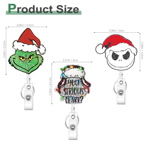 3Pcs Christmas Badge Reels Retractable Clip for Nurse Teacher Doctor Alligator Swivel