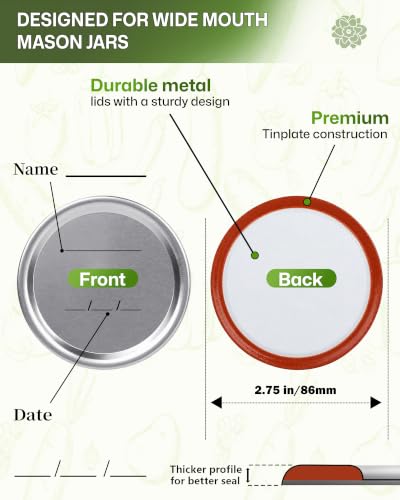 Wide Mouth Canning Lids & Rings Set - 12 Counts for Ball & Kerr Mason Jars