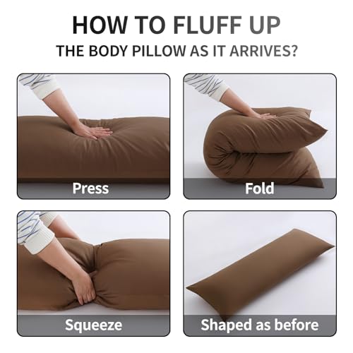 DOWNSTORIA Memory Foam Body Pillow with Removable 100% Cotton Cover, Full Body Pillows for Adults, Large Long Bed Pillow for Sleeping, Firm & Supportive (20x54 inch, Brown)