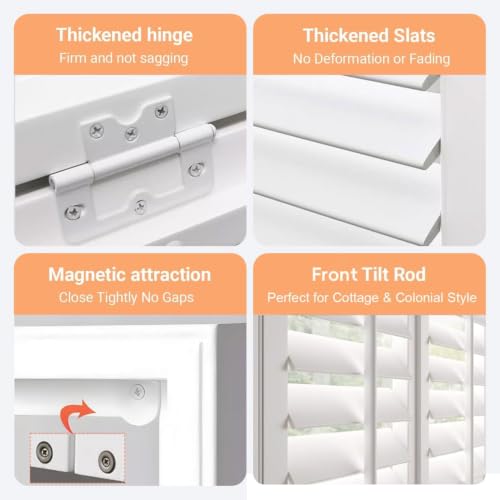 Interior Cafe Plantation Shutter with Invisible Tilt Rod - White