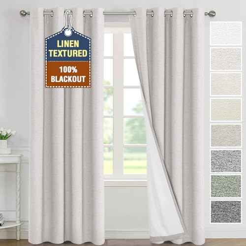 H.VERSAILTEX 100% Blackout Curtains for Bedroom Practical Full Blackout Linen Drapery - Enhance Your Home Decor and Saving Energy Curtains & Drapes 2 Panel Sets, 52x96 Inch, Heather Cloud(Not Solid)