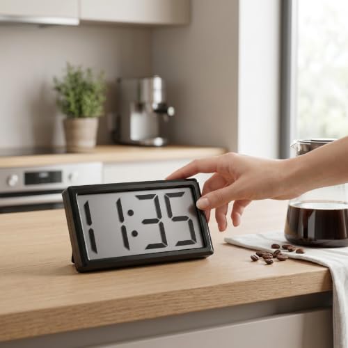 Magnetic Digital Clock with 12 Hour Display - Black, Portable