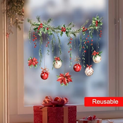 Christmas Window Clings Garland Colored Balls Reusable Holiday Decals