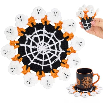 Halloween Crochet Coaster Ghost Drink Mat Handmade Spooky Decor