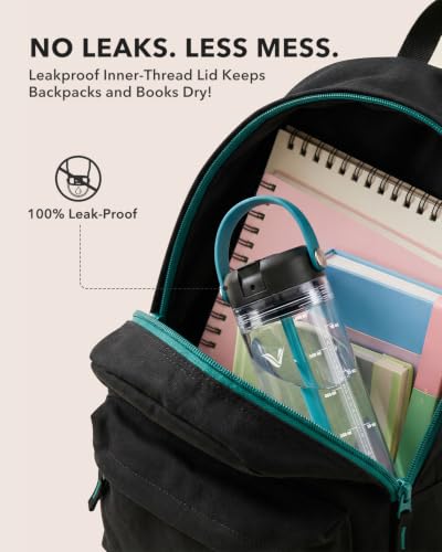 Kids Water Bottle with Straw 20oz - Durable Tritan, Dishwasher Safe, Clear & Black
