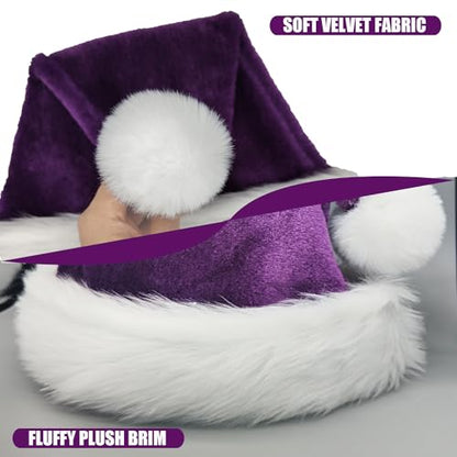 Purple Santa Hat Adults Christmas Headwear Plush Fluffy Holiday Party Accessory