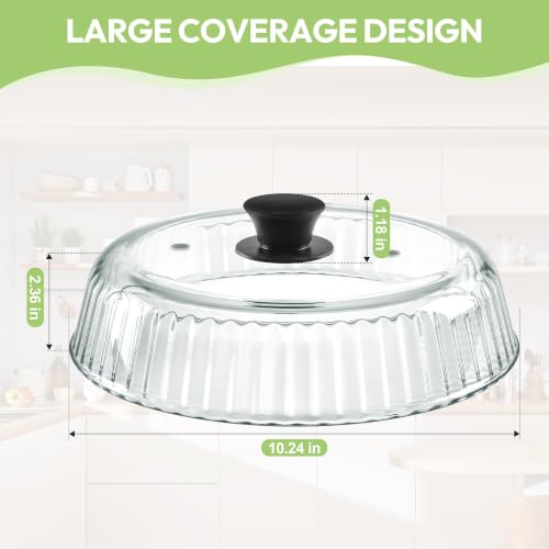 Black Glass Microwave Cover 10 Inch Splatter Guard with Silicone Mat & Vent Holes