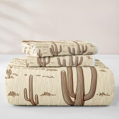 Full Size Manfei Western Cowboy Quilt Set with Pillow Shams - White Brown Vintage Bedspread
