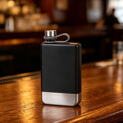 Black Stainless Steel Square Hip Flask 9oz with Leakproof Screw Cap