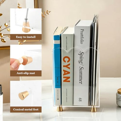 Acrylic Magazine Holder with Gold Feet - Floor Standing Organizer for Desk & Living Room