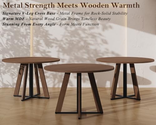 Walnut 42 Inch Round Dining Table for 4 - Farmhouse Kitchen & Small Spaces