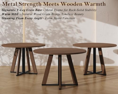 Walnut 42 Inch Round Dining Table for 4 - Farmhouse Kitchen & Small Spaces