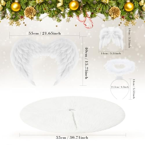 Angel Wing Feather Ornament Christmas Tree Decor Set with Plush Skirt - Variation: Angel Wings 2.56 ft