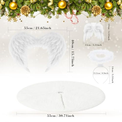 Angel Wing Feather Ornament Christmas Tree Decor Set with Plush Skirt - Variation: Angel Wings 2.56 ft