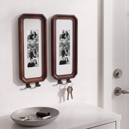Oak Photobooth Strip Frame with Key Holder - Walnut, 2 x 6 Inch Set of 2