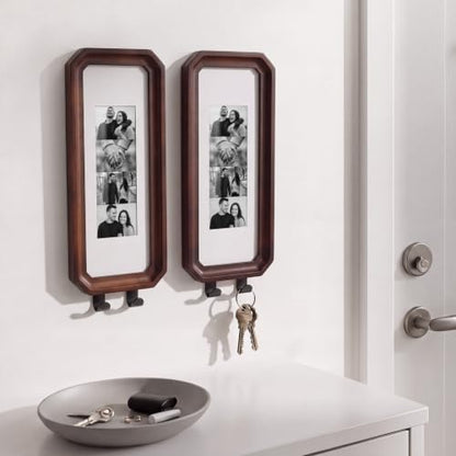 Oak Photobooth Strip Frame with Key Holder - Walnut, 2 x 6 Inch Set of 2
